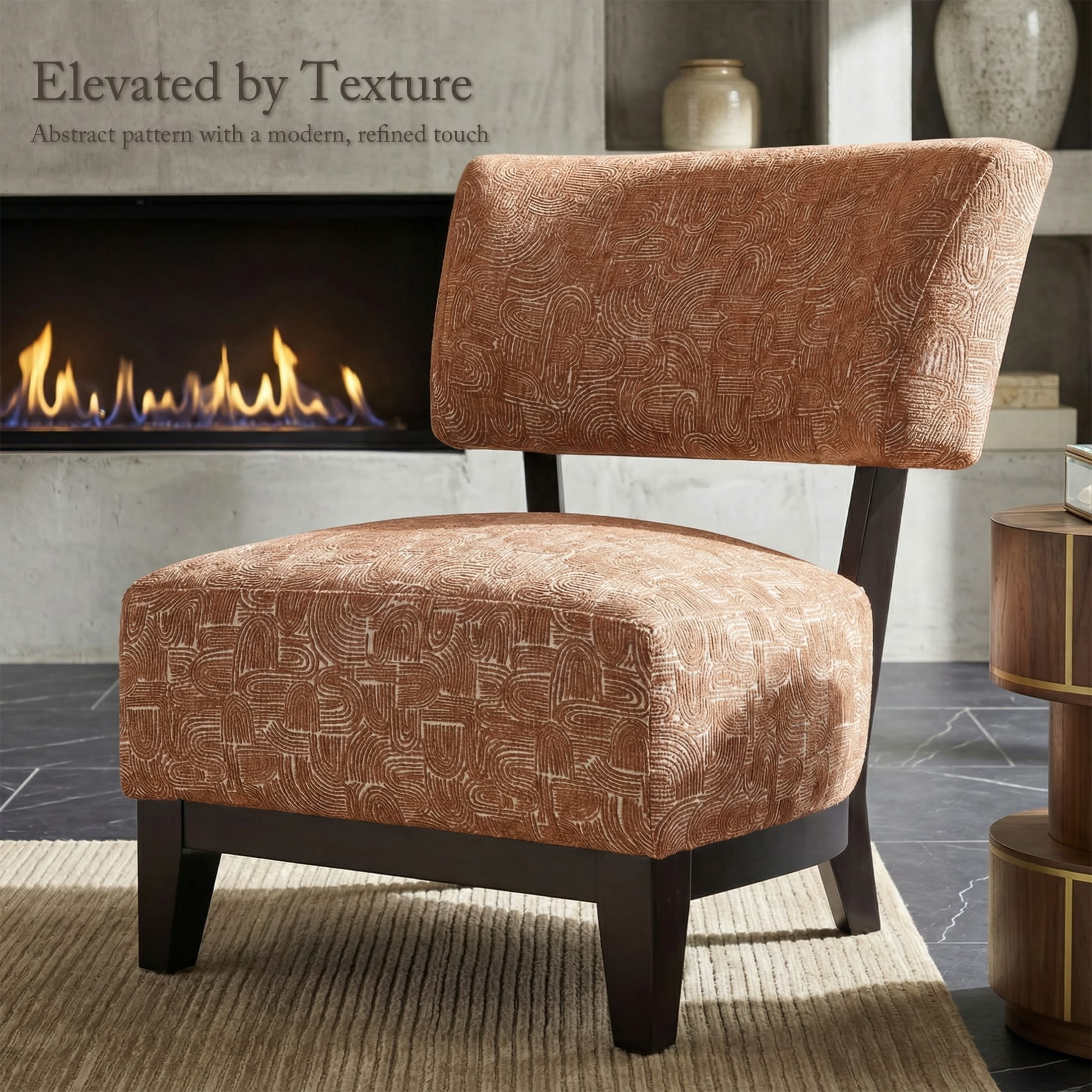 Aenkyo Contemporary Chenille Fabric Armless Accent Chair, Orange