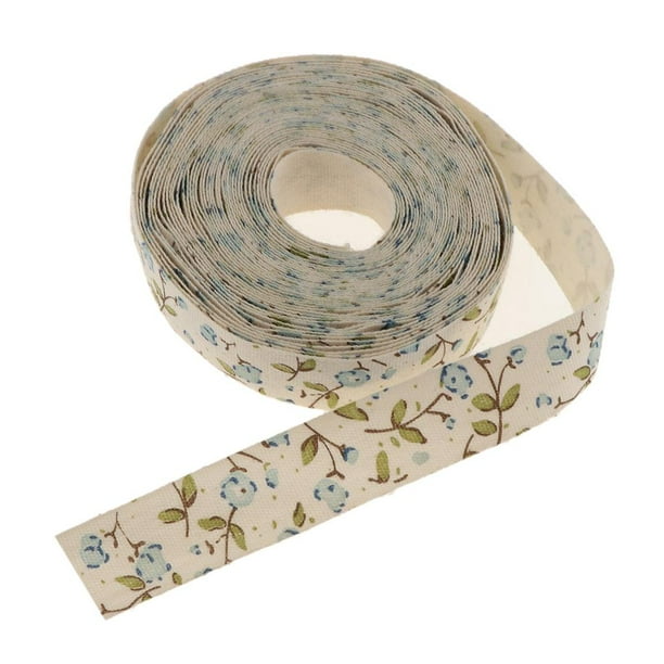 Paquete de cinta de tela con estampado de flores de 5 yardas para manualidades y regalos. Azul