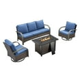 thumbnail image 2 of Unnifurnzi 4 Pieces Patio Furniture Set with Fire Pit Table-Outdoor Swivel Glider Rocking Chair with Outdoor Couch Patio Furniture Sets for Deck Porch Garden Poolside Backyard-Brown/Blue, 2 of 7