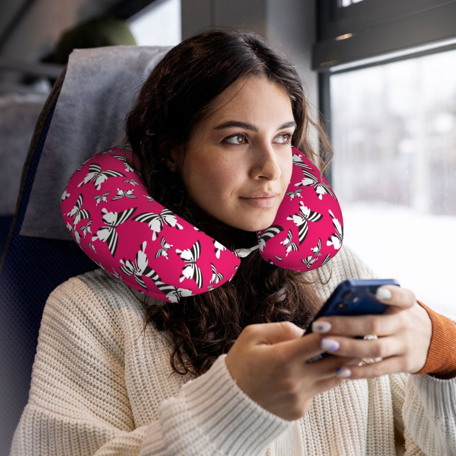 Xecao Butterfly Print Memory Foam Cervical Neck Pillow Versatile U-Shaped Pillows for Home,Office,Camping,Travelling,Soft Washable Cover