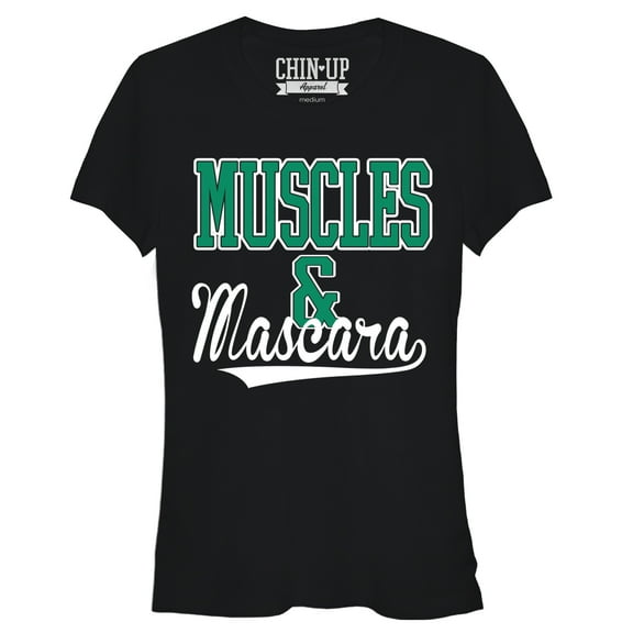 Junior's CHIN UP Sporty Muscles and Mascara  Graphic Tee Black 2X Large