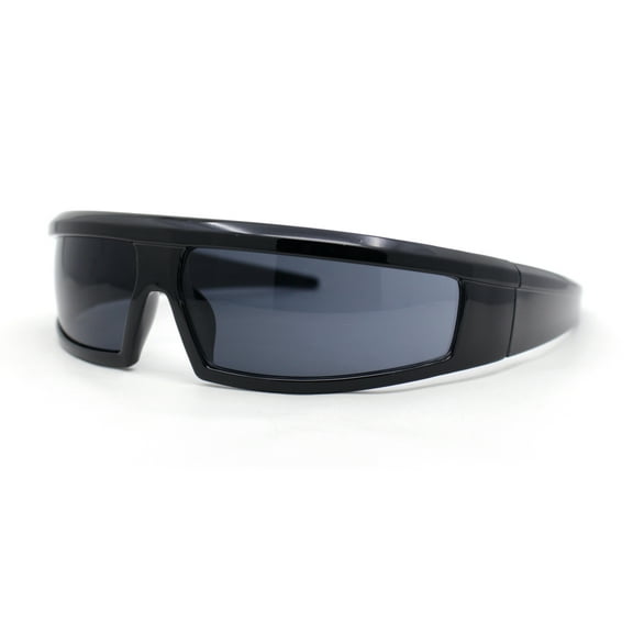 Robotic Futurism Streamline Wrap Arm Rectangular Plastic Sunglasses All Black