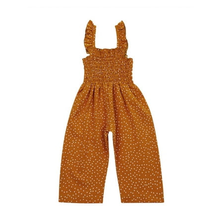 

IZhansean Kids Girls Summer Suspender Jumpsuit Sleeveless Polka Dot Ruffles Long Pants Overalls Clothes Yellow 1-2 Years