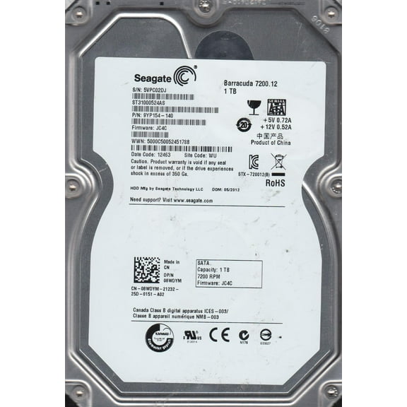 ST31000524AS, 5VP, WU, PN 9YP154-140, FW JC4C, Seagate 1TB SATA 3.5 Hard Drive