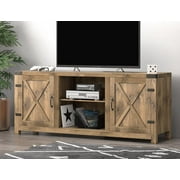 Sha Cerlin TV Stand for up to 65", Farmhouse Double Barn Door Entertainment Center with Storage Cabinet, Console with 2-Tier Adjustable Shelves, Rustic Oak