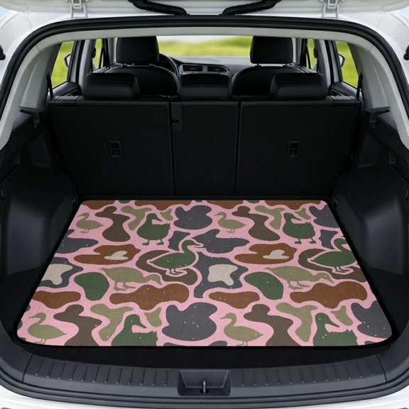 HUIACONG Pink Duck Camo Car Trunk Mat 29" x 39" Stain Resistant Anti-Skid Polyester Cargo Liner All Season Trunk Guard Quick Setup Universal Fit for SUVs Sedans Trucks Moisture