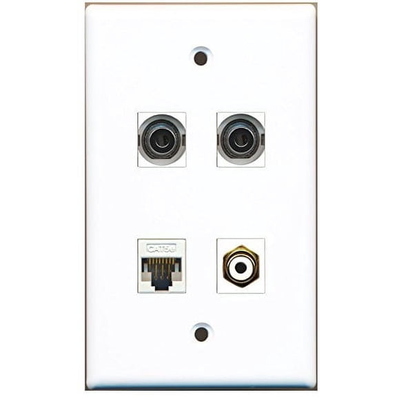 RiteAV - 1 Port RCA White 2 Port 3.5mm 1 Port Cat5e Ethernet White Wall Plate