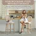 thumbnail image 3 of French Country Bar Stools Set of 4, 30" Seat Height Wooden Barstools with Solid Wood Frame Rattan Back Linen Upholstered Seating, Vintage Armless Farmhouse Kitchen Bar Stool Chairs, Beige, 3 of 14