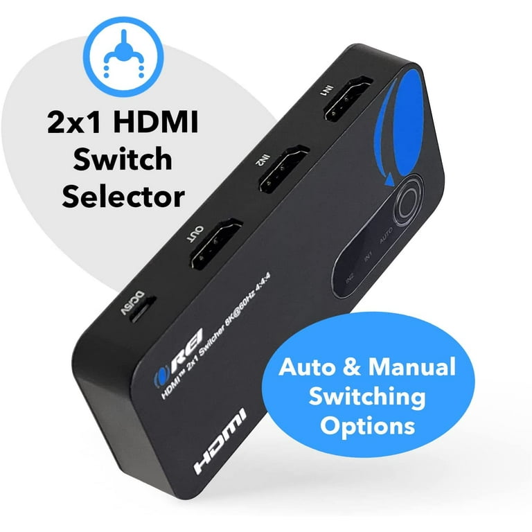 8K 2x1 HDMI Switch 4K @ 120hz OREI 48Gbos High Resolution Switch Between 2  Inputs Prefect for Gaming 