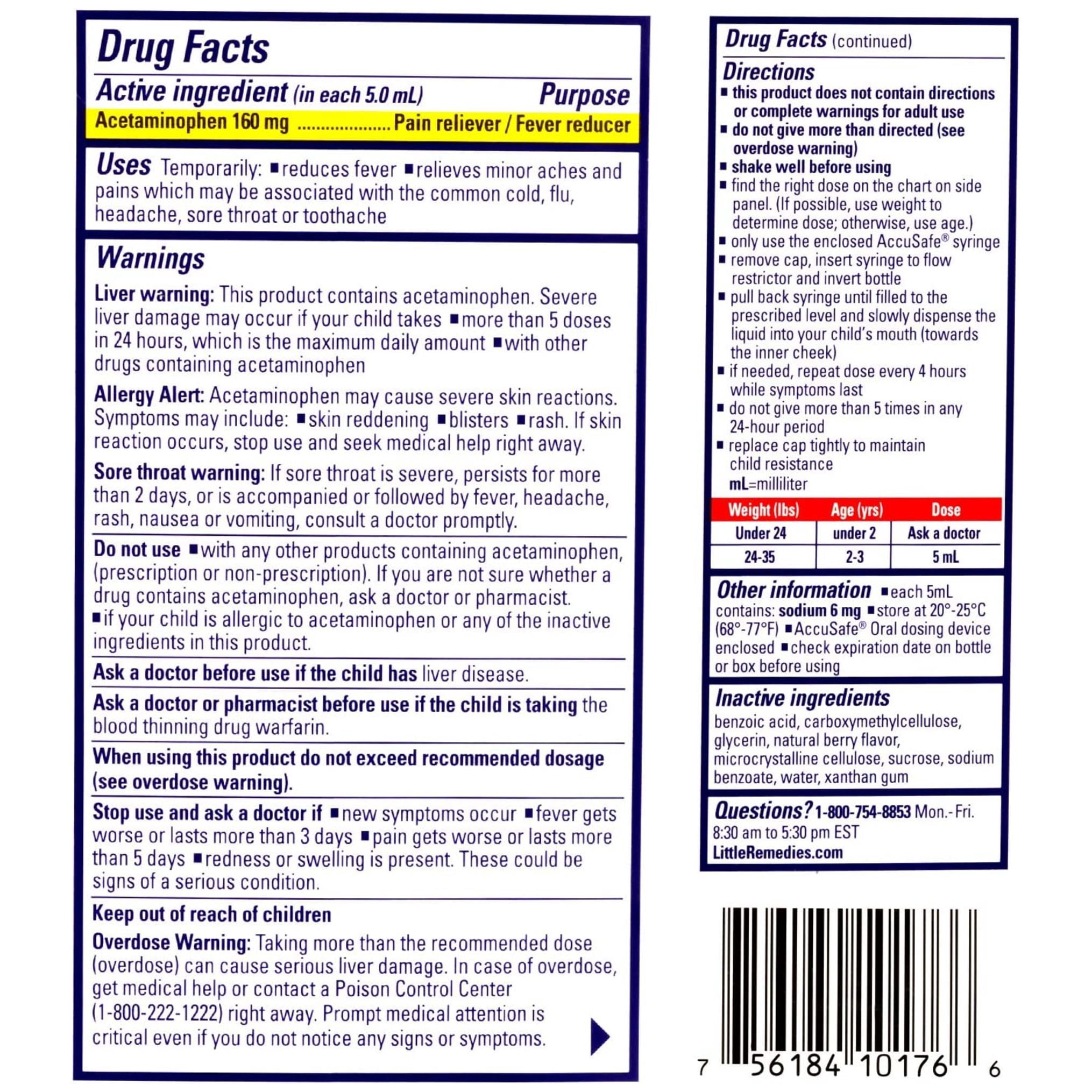 (3 pack) Little Remedies Infant Fever & Pain Reliever with Acetaminophen, Natural Berry, 2 Fl Oz