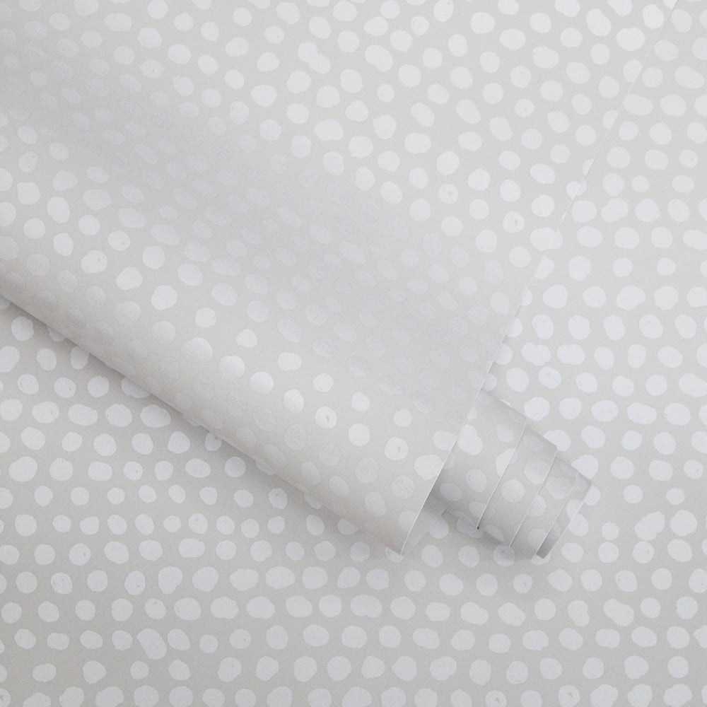 Tempaper Moire Dots Metallic Pearl Grey Peel and Stick Wallpaper, 20.5" x 9'