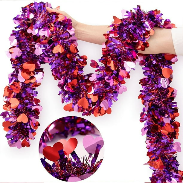 Set de decoraciones para San Valentín | Serpentinas de cinta, guirnaldas en forma de corazón, plástico, rosa vino, 196,8x3,5 pulgadas | Fondo de fiesta navideña, fácil almacenamiento, exposición en