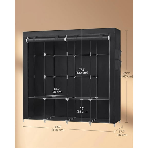 Portable Closet with 4 Hanging Rods, Shelves & Side Pockets, Large Capacity for Bedroom or Living Room