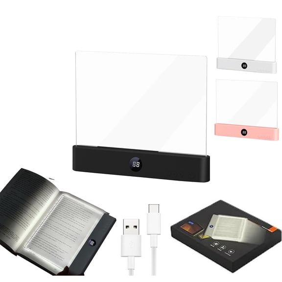 Transparent LED Book Light, Smart Reading Lamp with Adjustable Brightness & Color Temperature, USB-C Rechargeable, Eye-Care Light for Night Reading, Students, Bed, Travel, Portable Page Illumination