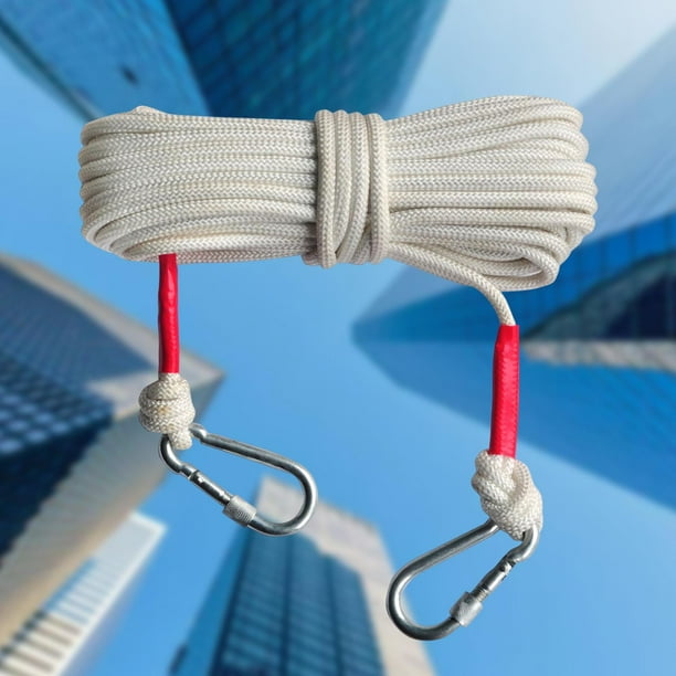 Outdoor Climbing Rope with Hooks Sturdy Nylon Rope Durable 8mm 10M 33ft for Rock Climbing Rappelling Mountaineering Accessory Cord