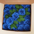 thumbnail image 1 of Flores artificiales 25 piezas de rosas falsas de espuma de aspecto real con tallos para ramos de boda de bricolaje Arreglos de centros de mesa de despedida de soltera blanca (azul real), 1 of 4