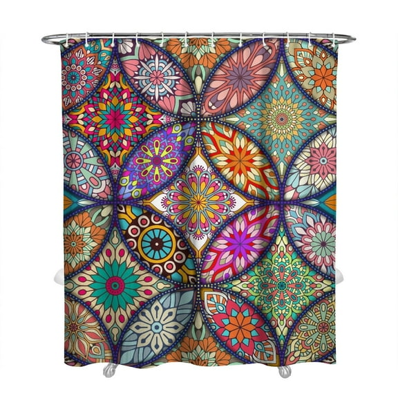 Ethnic Boho Style Bathroom Curtain 72x84 Inches Tribal Print Polyester Fabric Vintage Earthy Tone Shower Decor