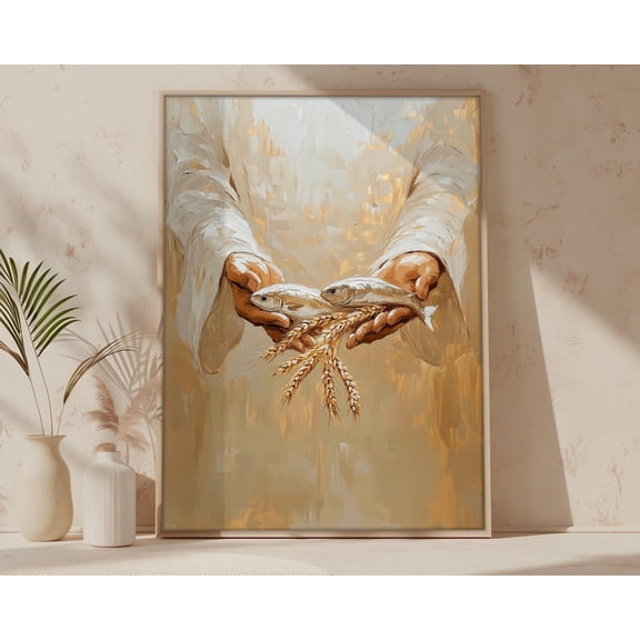 Jesus Feeds The 5000 Wall Art, Print,Jesus Art, Art, Modern Christian, 5 Bread And 2 Fish, Christian , Art UNFRAMED Poster, Wall Art for Decor, Present, 8x12