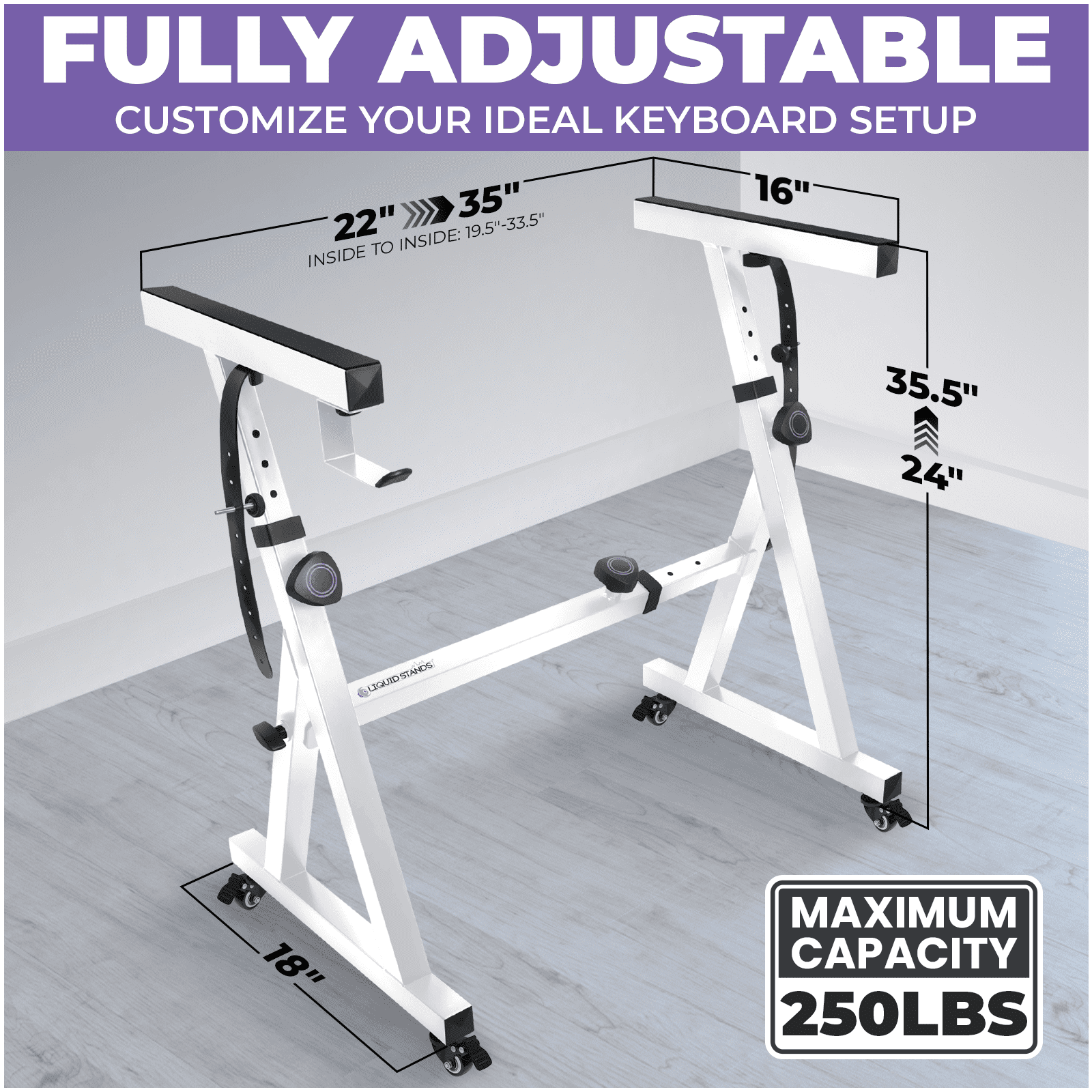 Liquid Stands Keyboard Stand w/ Wheels - Z Style Adjustable & Portable Professional Heavy Duty Digital Piano Stand - Fits 54-88 Key Electric Pianos - Sturdy Rolling Musical Keyboard Stand (White)