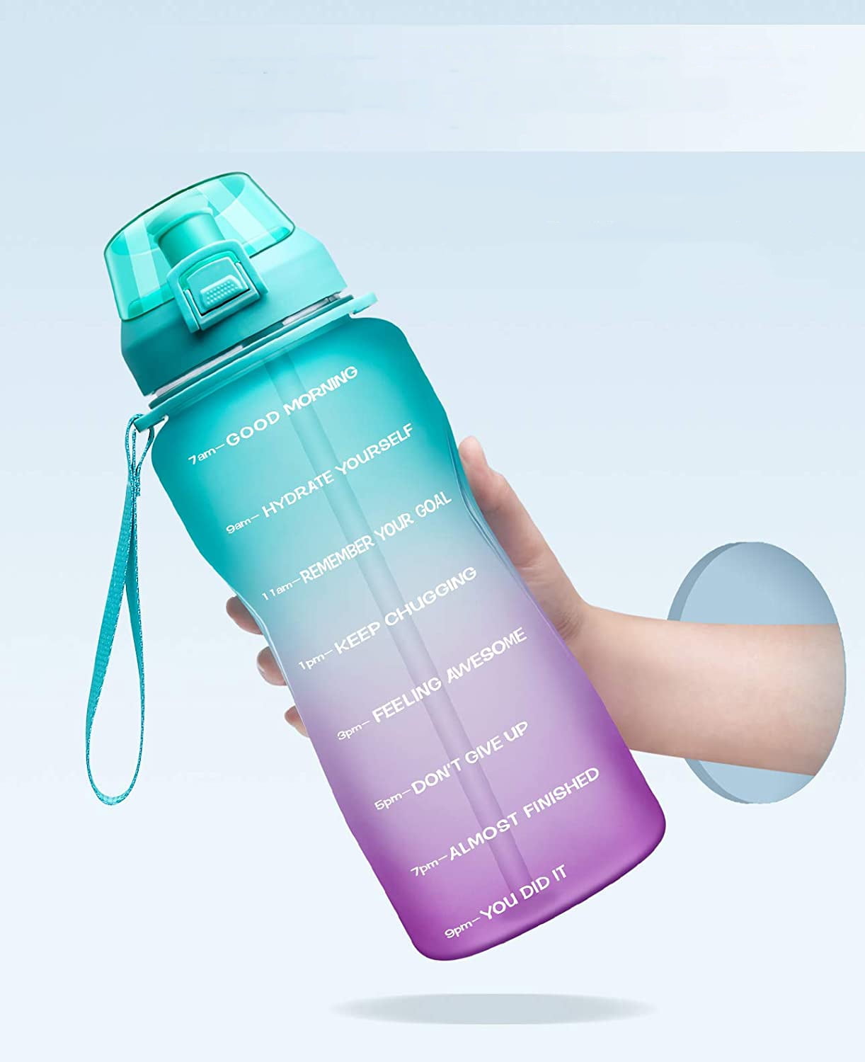 GIXUSIL Motivational 128 oz Green Plastic Water Bottle with Time Marker and Straw