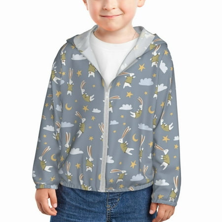 

Lukts Sleep Rabbit Print Children s Long-Sleeved Sun Protection Clothing Hooded Sweatshirts for Boys and Girls Outdoor Sports-4 Years
