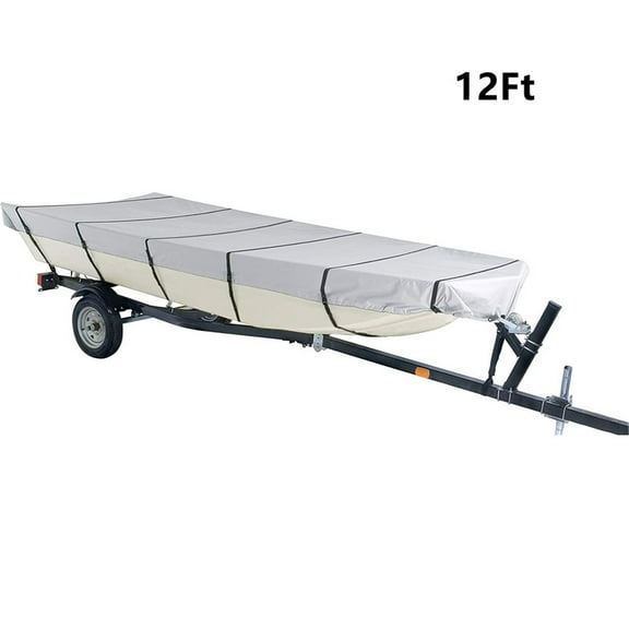 waltyotur Jon Boat Cover 12ft 600D Waterproof Heavy Duty Marine Grade Polyester Grey