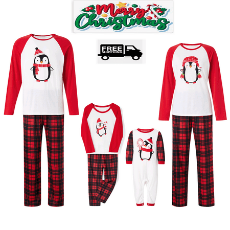 

Family Matching Christmas Pajamas Sets Long Sleeve Snowman Print Tops + Plaid Pants