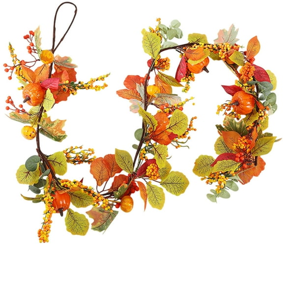 Btomtd 170cm Pumpkin Maple Leaf Rattan Garland Halloween Christmas Thanksgiving Hanging Decor with Pinecone and Artificial Vines, D