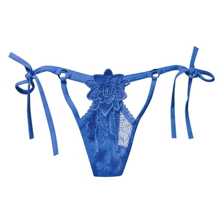 

CLZOUD Cute Womens Underwear Blue Lace Womens Lace Lace Ladies Transparent Embroidery Low Waist Hollow Beautiful Lace Up Panties