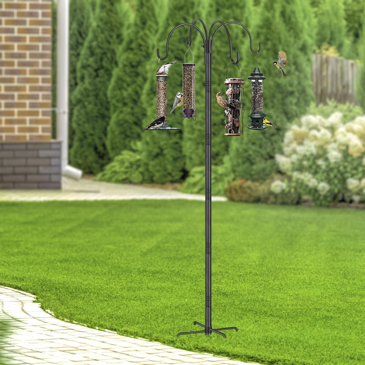 KOLAKO Bird Feeder Poles, 225cm Extra Tall Bird Feeding Stations, Heavy Duty Shepherds hook Stand and Hangers for Garden Free Standing