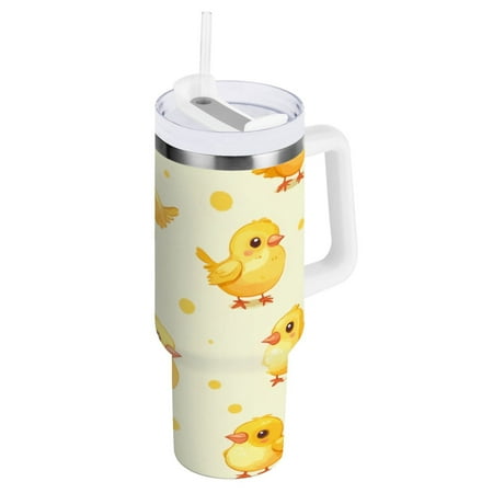 

40 Oz Car Handle Water Cup 10.8x3.85 Inch Stainless Steel Water Cup With Handle Water Cup Car Water Cup Travel Coffee Cup Cute Yellow Chicken