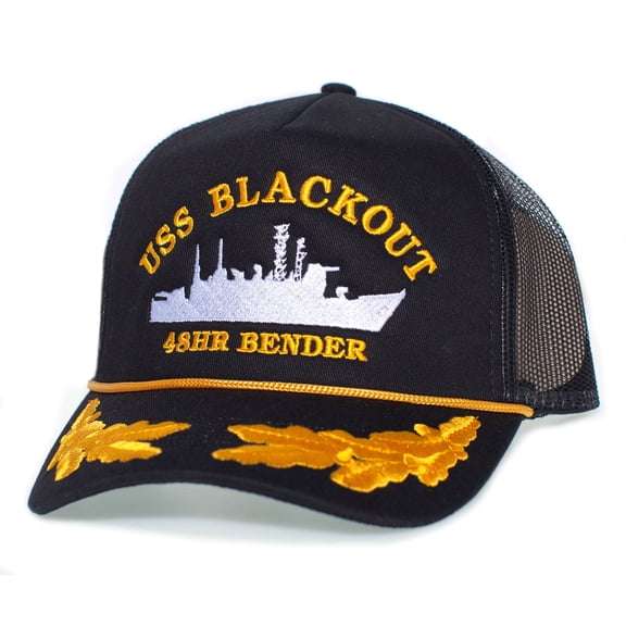 USS Blackout 48 Hour Bender Hat – Funny Joke Adult One-Size Trucker Cap Patriotic Black