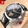 thumbnail image 1 of OLEVS Luxury Original Watch for Men Automatic Mechancial Wrist Watch Leather Strap Skeleton Waterproof Multifuncation Man Watch, 1 of 1