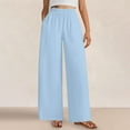 thumbnail image 4 of SELONE Gym Pants Women Wide Leg Plus Size Lounge Pants with Pockets Cotton Linen Wide Leg Elastic Waist Full Length Trouser Loose Casual Long Beach Pants Solid Blue L Tall Breathable Summer Clothes, 4 of 9
