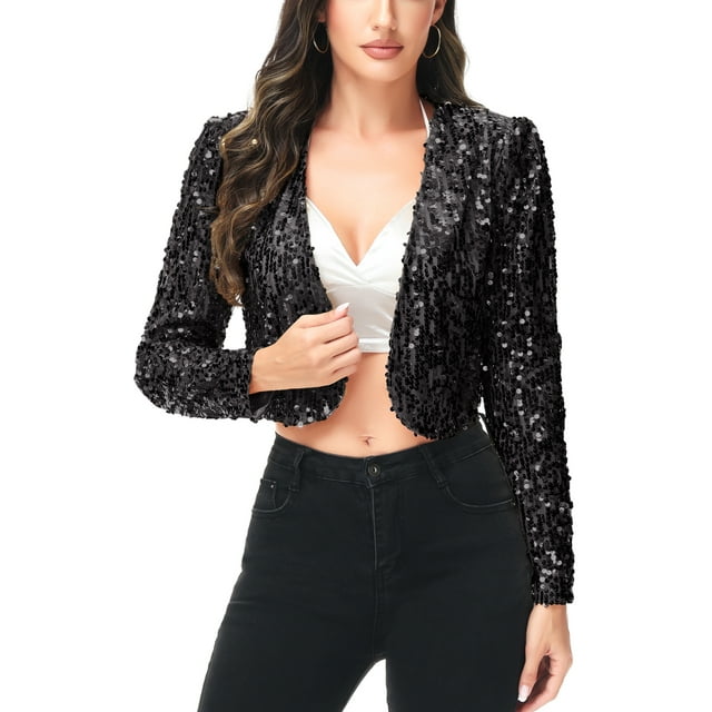 Boléro Court à Paillettes Brillant pour Femmes à Manches Longues