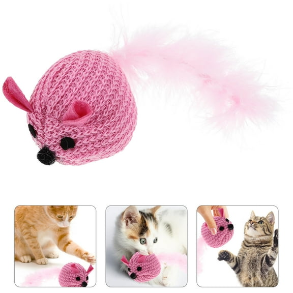 LULULION Teaser Cat Toy Knitted Plumage Mouse Shape Soft Pink Cat Toy 1 Set