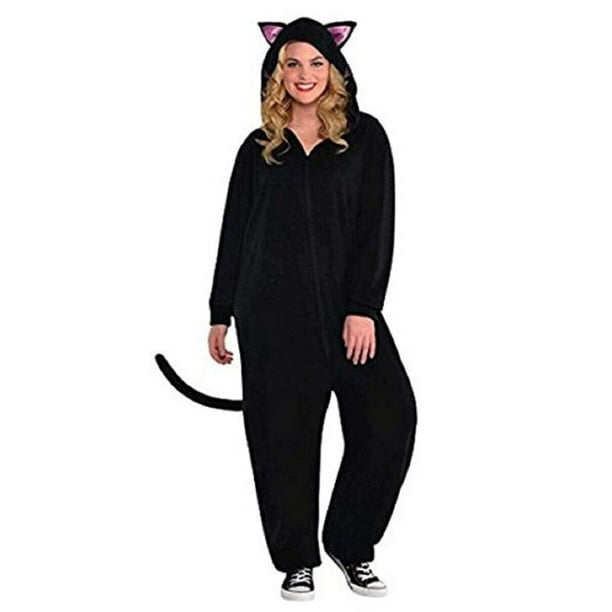 Zipster Black Cat Hooded One Piece Jumpsuit Adult Costume Pyjama Plus Size XXL Walmart