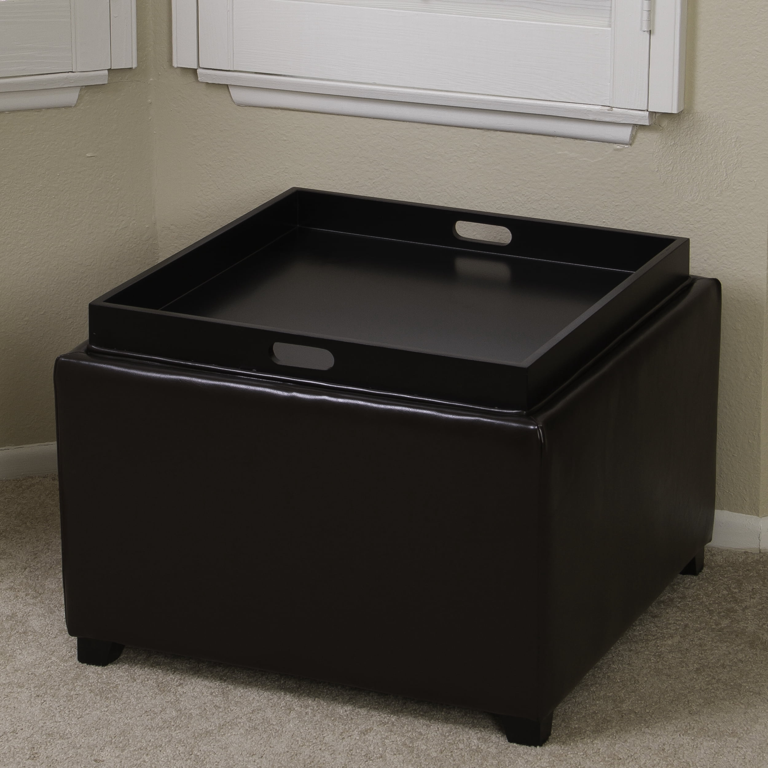 Noble House Bellvue Leather Tray Top Ottoman