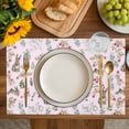 thumbnail image 4 of Pink Bunny Floral Easter Placemats Set of 8, Elegant Pastoral Spring Floral Rabbits Placemats for Dining Table, Place Mats for Kitchen Tabletop, Waterproof Wipeable Dining Table Mats Set, 4 of 9