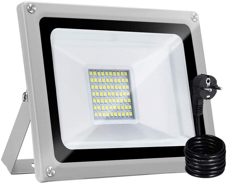AAIWA Projecteur LED Lampe de Travail LED Rechargeable 48W 4800LM Lampe de Travaux Lampe Chantier pour Auto Camping Atelier Garage Terrasse Jardin Abri avec SOS Mode Base Magnétique 