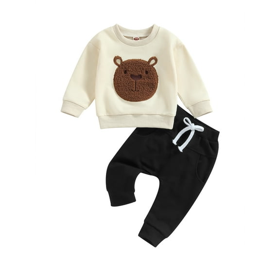 Bagilaanoe 2PCS Toddler Baby Girl Boy Long Pants Set Embroidery Long Sleeve Sweatshirt Pullover Tops Sweatpants 6M 12M 18M 24M 3T Kids Casual Sweatsuits