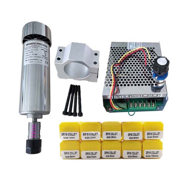 Air Cooled DC 48V 0.5kw CNC SpindleMotor Kit ER16 Chuck 500W Spindle Motor + Power Supply Speed Governor For Engraving ,Enough Power