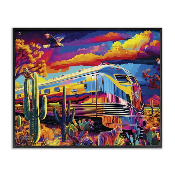 Stupell Industries Rustic Lodge Vivid Desert Train Scene Black Framed Giclee Art, 14 x 11, by Michael Ward