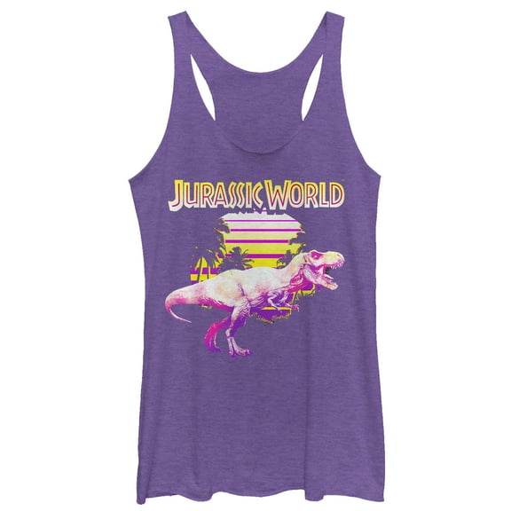 Women's Jurassic World Retro T. Rex Sunset  Racerback Tank Top Purple Heather X Large