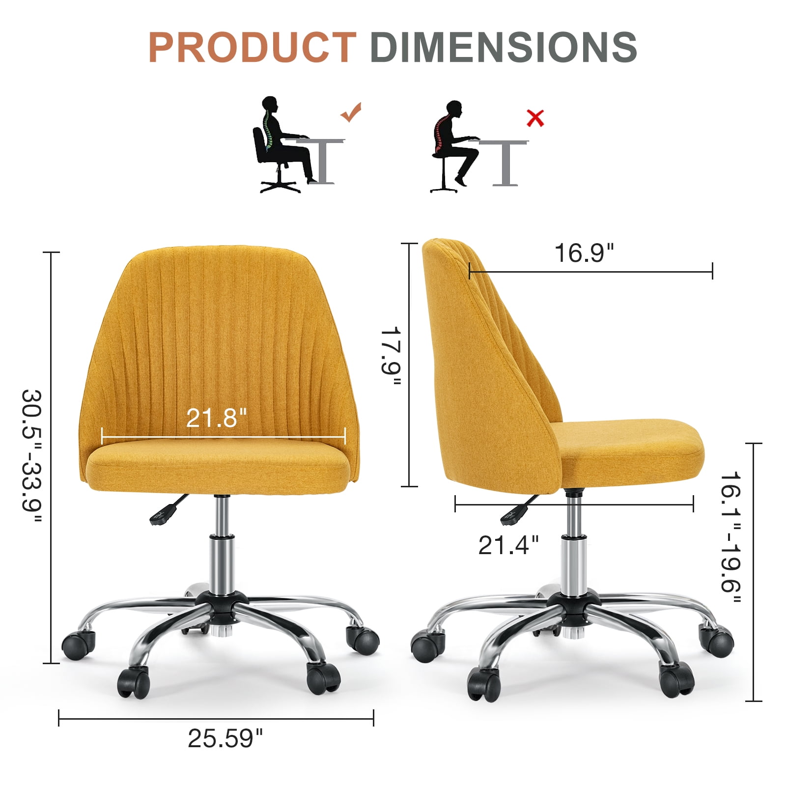 Armless Adjustable Swivel Desk Chair with Wheels