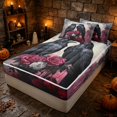 thumbnail image 3 of Erosebridal Spooky Ravens Zipper Twin Comforter Sets with Fitted Sheet and 2 Pillowcases, Halloween Dark Roses Zipper Bedding Set for Boys Girls, Black Red White, Black Reversible, 3 of 7