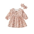 thumbnail image 1 of ZAXARRA Robe de Fête pour Bébé Fille Manches Longues Col Poupée Imprimé Floral Robe Trapèze avec Bandeau Tenue Mignonne d'Automne, 1 of 8