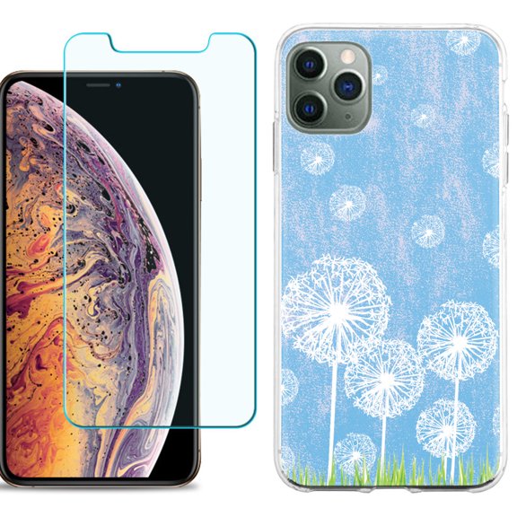 For Apple iPhone 11 Pro Max Phone Case , Slim-Fit TPU Case with Tempered Glass Screen Protector, by OneToughShield ® - Dandelion Sky