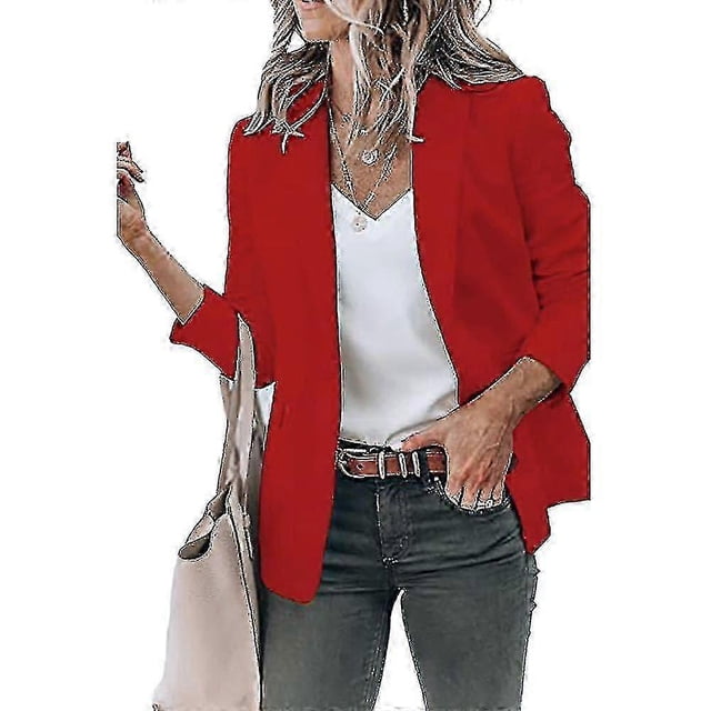 Women's Ladies Plain Open Front Lapel Blazer Long Sleeve Work Office Cardigan Jacket 26s