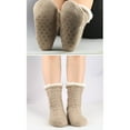 thumbnail image 4 of Womens Sherpa Fuzzy Winter Warm Non Skid Slip Slipper Crew Socks - 9-11, Beige , 1 Pair, 4 of 5